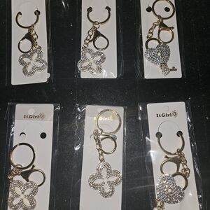 Bundle Of 6 Gold Crystal Keychain - Flower & Heart Charm